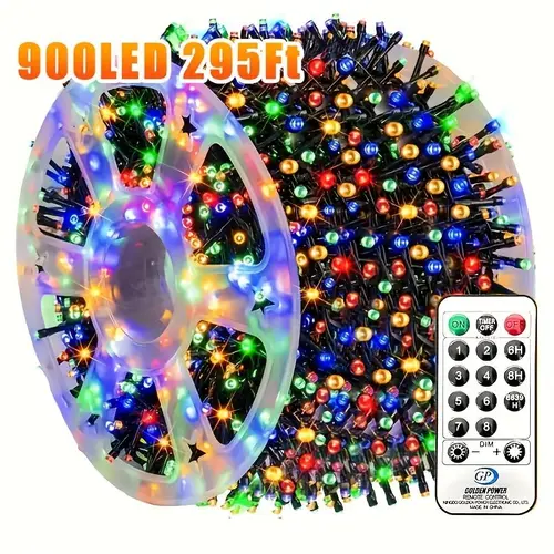 Hoodink 900-LED 295ft Christmas Light String - 8 Modes, Timer, Remote Control - Party Lighting Decoration, Outdoor Decorations, Light Up Garlands for Home Event Supplies, Home Decor,sohochic