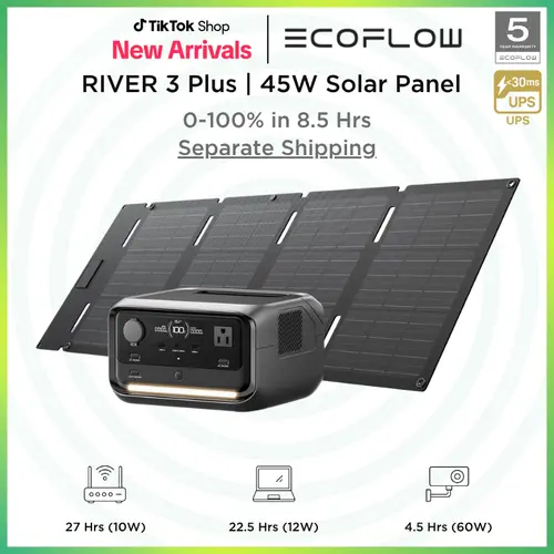 [Separate Shipping] RIVER 3 Plus, 268Wh LiFePO4 Battery, Up to 1200W AC Outlets, 45W Solar Panel Option, <10 MS UPS, Expandable to 840WH, <30 dB Quiet, 1Hr Fast Charging, ECOFLOW Power Station #dealsforyoudays
