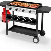 ROVSUN 2/4-Burner Portable Propane Griddle - Square Steel Travel Camping Gear, Nonstick Enameled Tray, 20000/40000 BTU Rolling Flat Top Gas Grill with Electronic Ignition, Oil Rack, Side Shelves, Regulator for Outdoor Patio BBQ