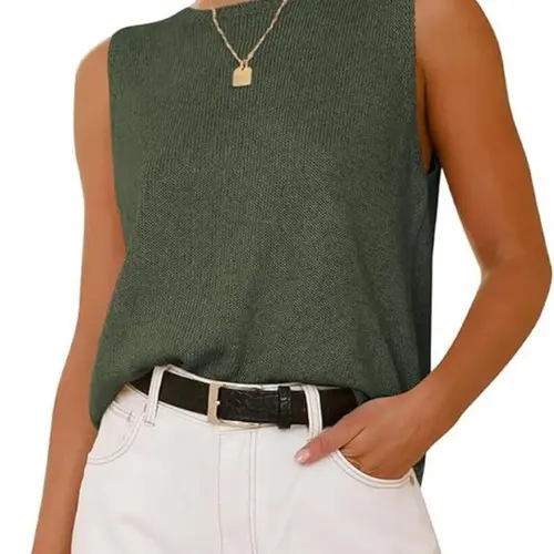 BTFBM Women's Sleeveless Sweater Vest 2026 Summer Casual Loose Fit Lightweight Ribbed Knit Crew Neck Ribbed Tank Top