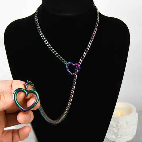 ARPURRAINA Women's Jewelry Heart-Shaped O-Shaped Sliding Chain Necklace, Adjustable Y-Shaped Y-Shaped Necklace for Everyday Wear or Gifts heart  chain  device Pendants Jewellery Beaded summerwins,sohochic
