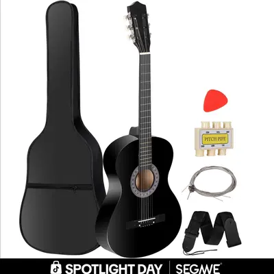 Segawe 38" Right-Hand Maple Wood Body Acoustic Guitar Kit for Beginners - Full Kit with Case, Strap, Tuner, Guitar Picks, Travel-Friendly Design, Wooden, Low-Action Strings Easy,sohochic