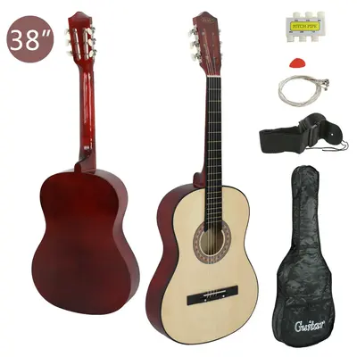 Segawe 38-Inch All-Wood Acoustic Guitar Kit for Kids Beginners - Natural Finish, Carry Bag, Strap, Extra Strings, Pitch Pipe, Pick, 38(L)x14(W)x3.25(H)in, Includes Accessories for Practicing at Home,sohochic