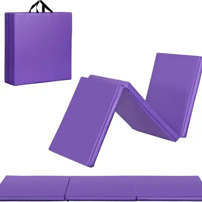 Segawe Tri-Fold PU Leather Fitness Mat - 2" Thick, Lightweight, Compact, Ergonomic, Non-Slip, Water/Sweat Resistant, with Handles, Joint Impact Reduction, Multifunctional Pilates & Yoga Equipment, Home Gym Training & Workout Floor Mat