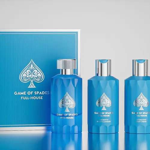Game of Spades Full House 4 pcs Gift Set by Jo Milano Paris (parfum 3.4 oz., Aromatic Body cleanser 3.4 oz., Hydrating body cream 3.4 oz. & Atomizer)