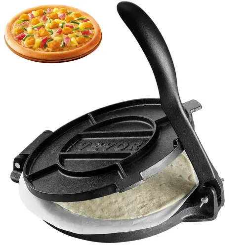 【Back to School】VEVOR 10-Inch Pre-Seasoned Cast Iron Heavy-Duty Tortilla Press, Tortilladora for Corn Tortilla, Pita Bread, Flat Pastries, Making Pancakes, W/100 Pcs Parchment & Silicone Papers, Silver Kitchen Tool