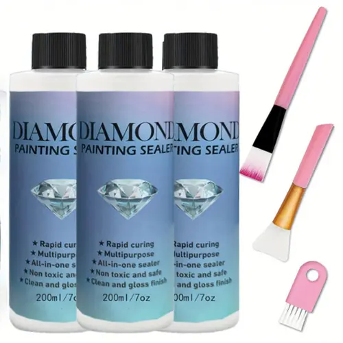 DIY Diamond Painting Tool Set, Includes Sealing Agent & 3 Brushes, Diamond Art Accessories