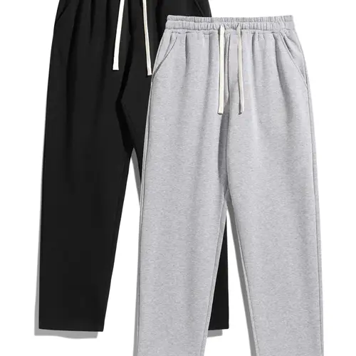 Men's Solid Thermal Lined Pants with Drawstring Waist, Comfy Cozy Regular Fit Straight Leg Trousers for Fall & Winter, Men's Bottoms for Daily Wear Thermal Menswear Fitted Clothing
