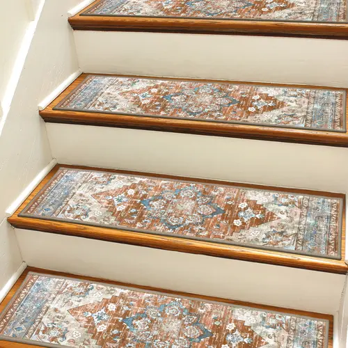 [Back to School Haul] HEBE Self-Adhesive Floral Print Traditional Carpet Stair Runner, 8"x30" Indoor Peel-and-Stick Non-Slip Stair Treads for Wooden Steps, Sturdy, Easy to Install, Reusable, Cleanable, Wrinkle-Resistant, Ideal for Room & Household Decor