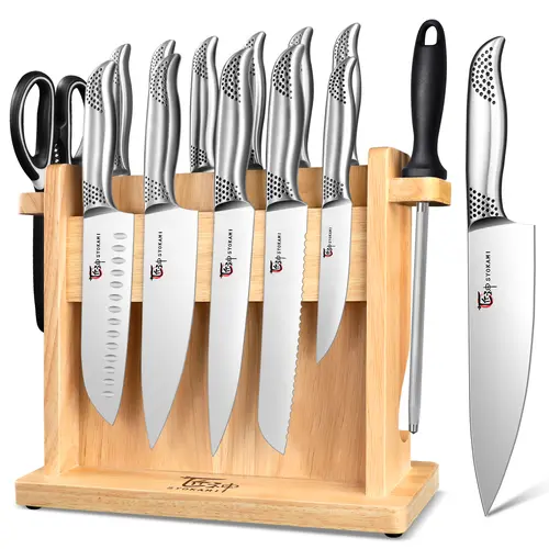 #sohochic SYOKAMI Kitchen Knife Set, 14 Pieces Japanese Style Knife Block Set with Magnetic Holder, High Carbon Stainless Steel Ultra Sharp Knives for kitchen with Ergonomic Handle and Sharpener, Black Dot, Thanksgiving Christmas Day Gift