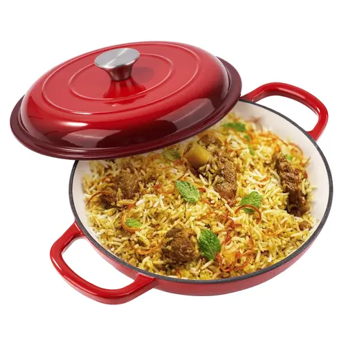 Kerilyn 3 Quart Enameled Shallow Cast Iron Dutch Oven with Lid, Dual Handles Dutch Pots for Cooking, Stewing, Heavy-Duty & Nonstick, Oven Safe up to 500° F, Works on All Stovetops, Dark Blue   dutch enamel stock