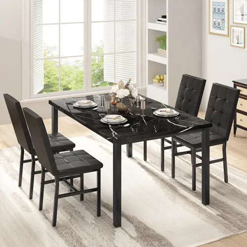 Recaceik 5-Piece Dining Room Table Set for 4 - Faux Marble Dinner Table & 4 Comfy Chairs - Small Breakfast Nook Table Set - Luxury & Durable Design Modern Ergonomic Living Room Furniture summervibes,sohochic sohochic