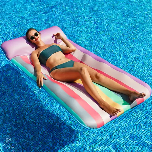 72"x36" Oversized Inflatable Water Float for Adults - Fabric-Covered Pool Float Chair, Swimming Floater, Lounge Chair with Headrest, Water Mat, 2 Inflatables, Premium Vinyl Resists Pool Wear, Cooling-Off Pockets, 350 lbs Capacity, Summer Relaxation
