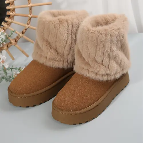 Womens Snow Boots Fluffy Faux Lined Short Winter Platform Shoes for Warmth and Style Springfresh House Outdoor Indoor