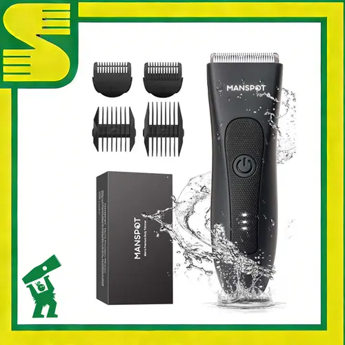 Manspot Premium Electric Groin Pubic Body Hair Trimmer for Men - Waterproof Wet & Dry Groomer, Rechargeable Cordless Clippers, Durable Construction, Gym-Ready Travel-Friendly Green Comfort Design, Men's Personal Gadgets