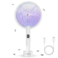 Handheld Electric Fly Swatter Bug Zapper Mosquito - 4100V USB Rechargeable Racket with 1800mAh Batteries, Purple Light, Safe Indoor Household Pest Control Tool for Kitchen, Living Room, Camping Gear