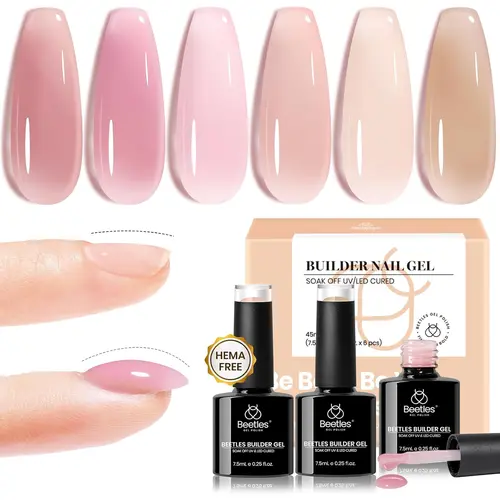 Beetles HEMA-Free Builder Gel - Nude Pink Nail Polish with Brush for Thickening, Repairing, Smoothing & Strengthening, Self-Care Gift for Women #Summervibes
