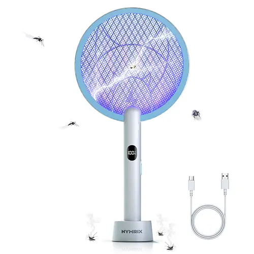 Handheld Electronic Mosquito Zapper - 4100V Cordless Electric Fly Swatter, 1800mAh Rechargeable Batteries, Auto/Purple Light, 3-Layer Safety Mesh Cover, Blue, for Indoor/Outdoor Household Use, Auto Mode