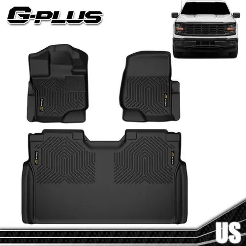 G-PLUS Synthetic Vehicle-Specific Fit TPE Car Floor Mats Liners for 2015-24 Ford F150/F-150 Lightning Super Crew Cab, All-Seasons Protection, Enhanced Grip Traction, Waterproof Easy Wipe Clean, Confident Driving Accessory,toolupgrade