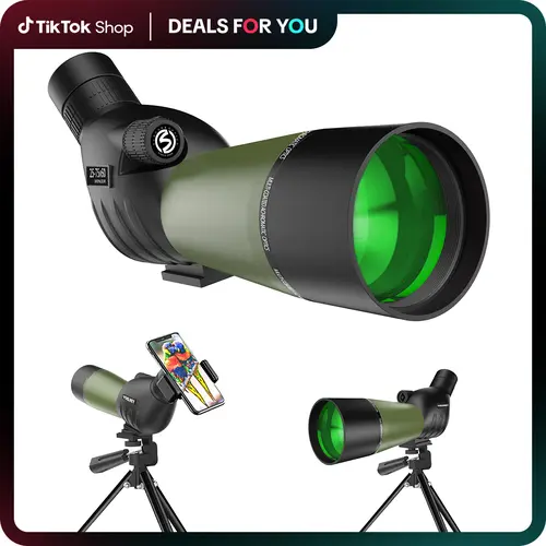 Yoelerey Updated 25-75x60 80mm Spotting Scope for Adults - Bak4 Prism, Rubber Armor Grips, Durable Framework, Tripod, Mount, Carrying Bag, Quick Phone Holder, Cleaning Cloth - HD Green Outdoor Gadget for Digiscoping, Camping,sohochic
