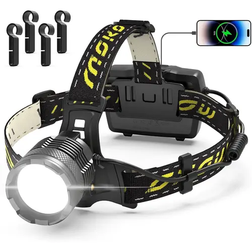Moko High Lumen Rechargeable Headlamp - 150000 Lumens, 50W Bulb, 60H Long Battery Life, Detach for Carry, 8 Modes, IP68 Waterproof, 90° Adjustable Sensor, Tactical Flashlight for Outdoor Camping, Hunting, Tactical Accessories, Outdoor Gadgets