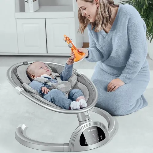 BabyBond Bluetooth Baby Swing for Boys & Girls, Remote Control , 5-Point Harness, 5 Sway Speeds & 10 Lullabies, Portable Swing for Infants, Indoor/Outdoor Use - Grey Baby Rocker for Toddler, Ideal Christmas Gifts for Babies