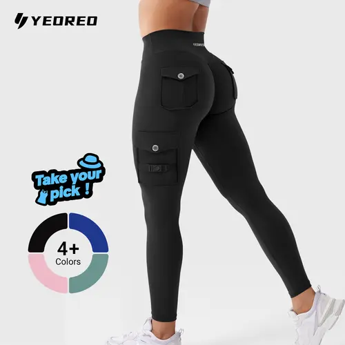 YEOREO CoreFlex Women's High Waisted Pocket Cargo Leggings - Hidden Scrunch Butt Lifting, Side Pocket Leg, Stretchy Gym Legging, Elastic Running Pants, All-Season Fitness Training Pant Activewear, Women's Clothes,sohochic