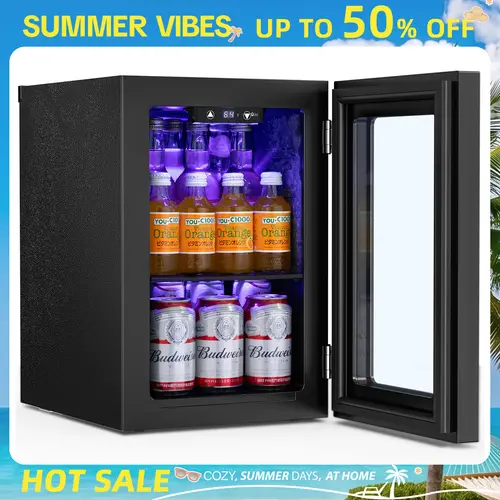 Antarctic Star 0.6Cu. Ft. Freestanding Compact Slim Wine Cellar Mini Fridge - 4-Bottle Red Wine & 6-Can Storage, Quiet Compressor, LED Lights, Digital Display, 40-61℉, 14.88x11.02x16.73in, Plug-In, Black, Shelf, Temperature Control, Ideal for Dorm, Office