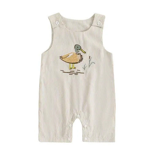 Western Hunting Baby Boy Mallard Duck Romper Striped Sleeveless Buttons Overlls One Piece Jumpsuit Country Farm Summer Clothes Newborn Coming Home Outfit