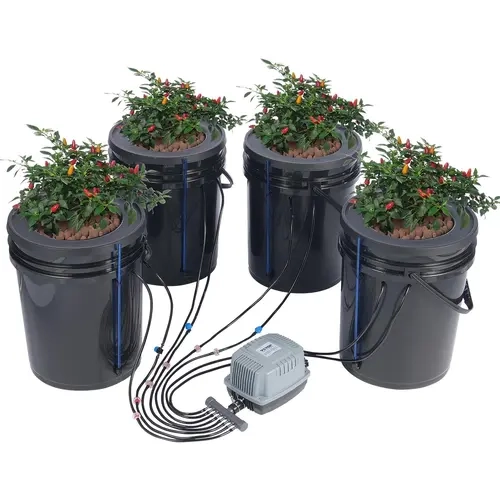 【fathersdaygift】VEVOR DWC Hydroponics Grow System Hydroponic Growing System with Top Drip KitDeep Water Culture 5-Gallon 4 Bucketswith Air PumpAir Stones and Water Level Device for Leafy Vegetables