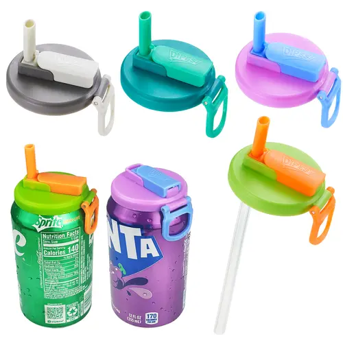 DIPESI 4-Pack BPA-Free Soda Can Caps with Straws - Reusable Splash-Proof Drink Caps for Sodas, Juices, and Beverages. Includes silicone straw. Non-sealing. Outdoor essential, home essential, camping essential.,sohochic