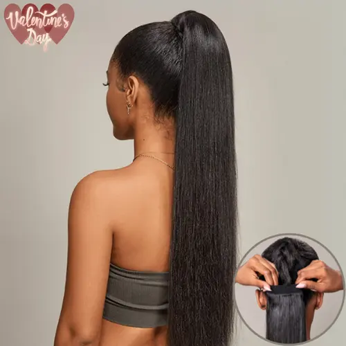 Frodio 100% Human Hair Natural Black Yaki Ponytail Hairstyle Extension Ponytail Wig Wrap Around Ponytail - Nia #summervibes#SohoChic