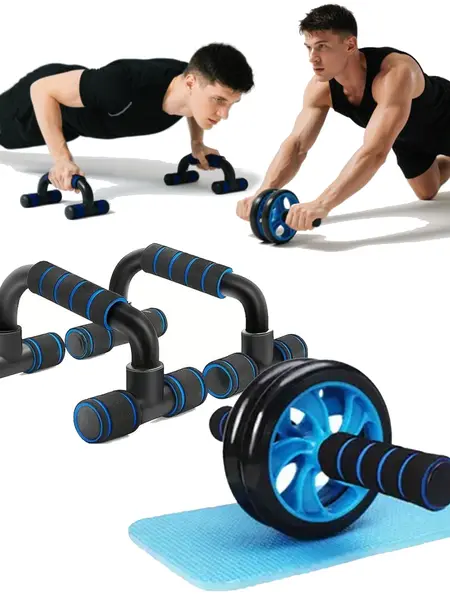 Fitness Tool Set - Abdominal Muscle Trainer, Ab Roller Wheel, Cushioned Foam Grip Non-Slip Push-up Bar, Core Workouts Home Gym Equipment, Gym Accessories for Men & Women’s Strength Training