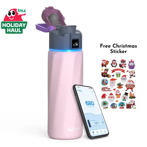 WATERH 24 oz Wide Mouth Smart Water Bottle with APP - Vacuum Insulated Stainless Steel Tumbler, Insulated Cup, Water Intake Tracker & Reminder, Portable Travel Drinkware, Ideal Christmas Gift with Free Sticker, Insulated Cups
