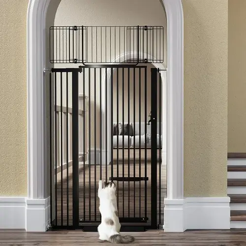 71" Tall Expand Pet Gate for Cats, 29.5-40.6" Wide Pressure-Mounted Gate with Adjustable Door, 2-Way Open, Prevents Escape for Stairs & Doorways, Kitchen
