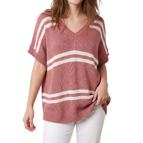 Shewin Summer Outfit Women's Oversize Color Stripe V Neck Batwing Short Sleeve Knit Shirt Loose Daily Casual Pullover,back to school,back to school shopping,clothes for back to school,first day of school outfits,sohochic