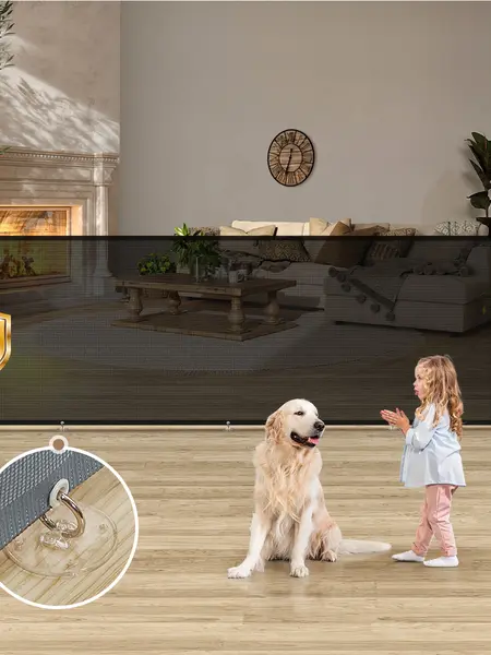 118" Retractable Mesh Gate for Home - Extra Wide Dog & Baby Gate for Large Openings, Stairs, Doorways, Indoor&Outdoor, Mother's Day
