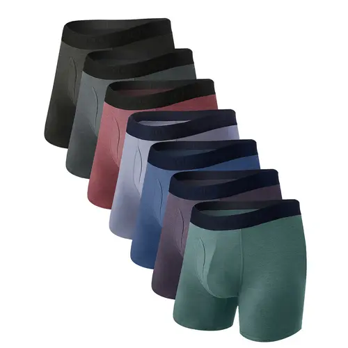 BAMBOO COOL Men's Plain Bamboo Viscose Spandex Boxer Briefs with Fly, 4-Pack Breathable Moisture-Wicking Silky Stretch Underwear, Mens Clothing, Men's Wear, Bamboo Fiber Men's Boxer Briefs,clothes for back to school,first day of school outfits Undergarmen
