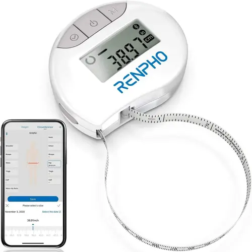 RENPHO Body Measuring Tape, Smart Tape Measure with Bluetooth App, Spring Glow Up Automatic Retractable Tape, Measuring Waist, Hip, Bust, Arms, 60in/150cm Gym Gift, Digital Tape Measure, Bodybuilders