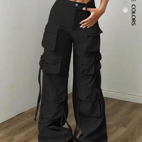 Women's Plain Pocket Cargo Pants, Casual Sporty Trousers, Casual Chic Trousers, Street Fashion Basic Casual Trousers for Daily Wear, Ladies Adjustable Casual Bottoms for All Seasons