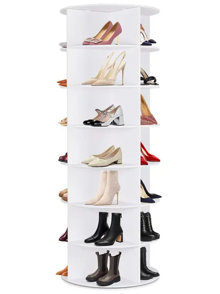 WGCTEK 360° Rotating 7-Tiers Organizer Shoe Rack, Fits 24-28 Pairs of Shoes, Spinning and Revolving Round Shoe Rack, for Entryway Living Room Hallway