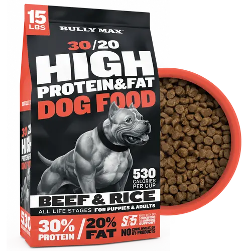 Bully Max 30/20 High Protein Beef Dog Food 15 lbs - High Performance Filler-free Formula - Supports Muscle Gain & Health - 530 Calories per cup - No corn, wheat, or by-products