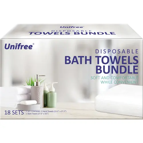 Unifree Biodegradable Disposable Towel Sets - 1 Bath + 2 Hand Towels, Ultra Soft, Individually Sealed, Portable, Lightweight, Convenient for Travel, Outdoor Fun Home Bathroom Essential, sohochic
