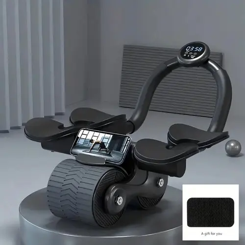 Automatic Rebound Abdominal Wheel - Ab Core Trainer with 4 Elbow Supports, Timer, Phone Holder, Abdominal Workout Equipment for Home Workout, Ab Strength Equipment