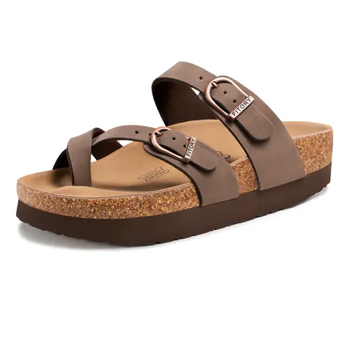 FITORY Balance II Basic Women's Blocky Platform Sandals - Open Toe Walking Shoes with Adjustable Buckle Wide Straps, Breathable Lightweight Ethylene Vinyl Acetate Footwear for Chic Street, Casual Wear,sohochic