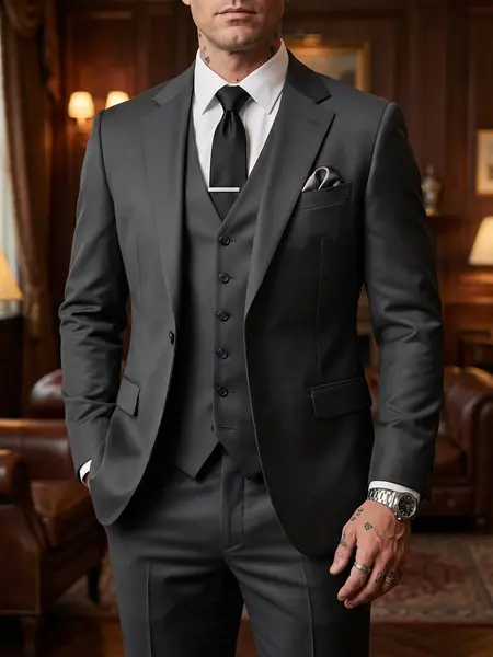 Men's 3 Piece Suit Set with Tie, One Button Slim Fit Solid Jacket Vest Pants, Prom Party Wedding Business Suits for Men