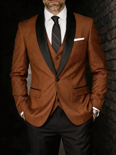 Men's 3-Piece Tuxedo Set-One Button Shawl Collar Solid Jacket, Vest & Pants for Groom, Party & Casual Events Wedding Tuxedo