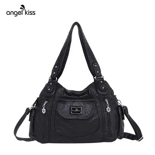 Angel Kiss Women's Large Faux Leather Multipocket Hobo Satchel (14.2"x4.8"x9.5") - Adjustable Strap Lightweight Convertible Handbag Shoulder Bag, Cross Body Bag, Purse, Everyday Tote with Zipper, TikTok Shop Back to School