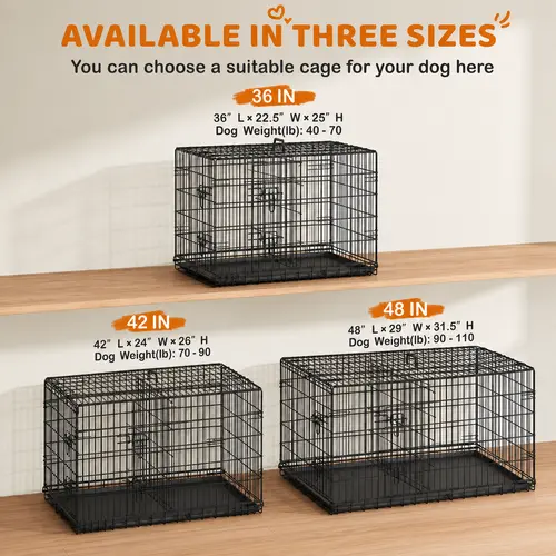 Yaheetech 42in Heavy-Duty Wire Metal Dog Crate Enclosure - Multi-Size Option (36/48in), Collapsible with Divider, Double Doors, Carry Handle, Leak-Proof Pull-Out Clean Tray, Easy Assembly for Travel & Puppy Training, Safe Indoor Use