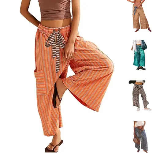Tanming Womens Drawstring Striped Pants Wide Leg Lounge Pants Loose Palazzo Pants Trousers with Pockets for Summer #SpringStatements,summerwins